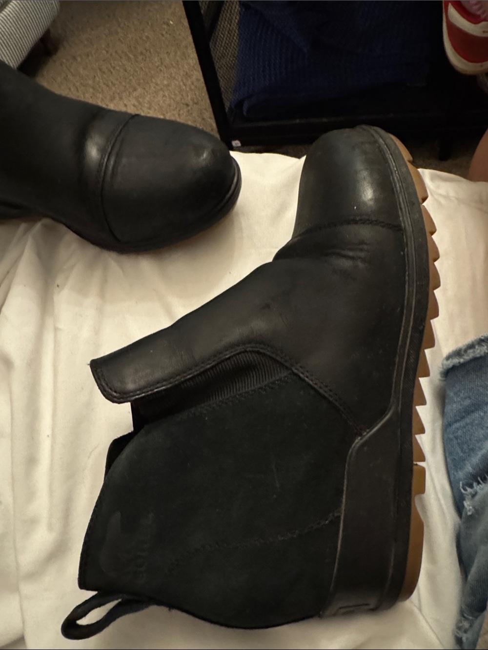 Sorel Black Leather Ankle Booties with Cap Toe - Picture 2 of 3